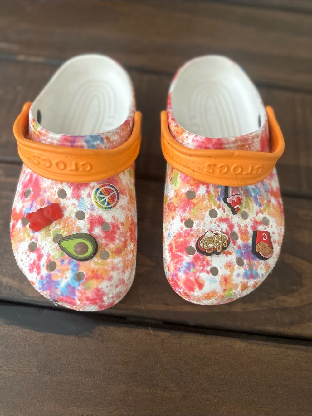 CROCS Kids' Multicolor Tie-Dye Clog with Orange Strap Size 3 youth